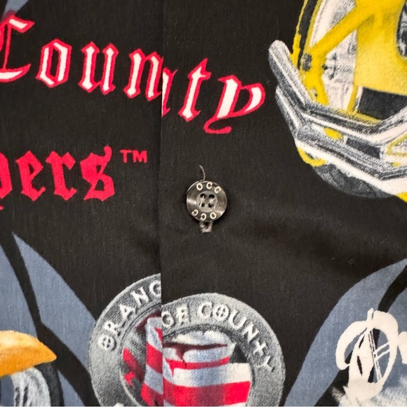 Vintage Y2K Orange County Ripped Motorcycle Camp Button Up Sz Large - Picture 6 of 8